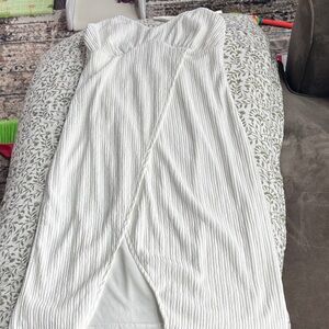 Lulu's Cream-White Textured Strapless Wrap Midi Dress